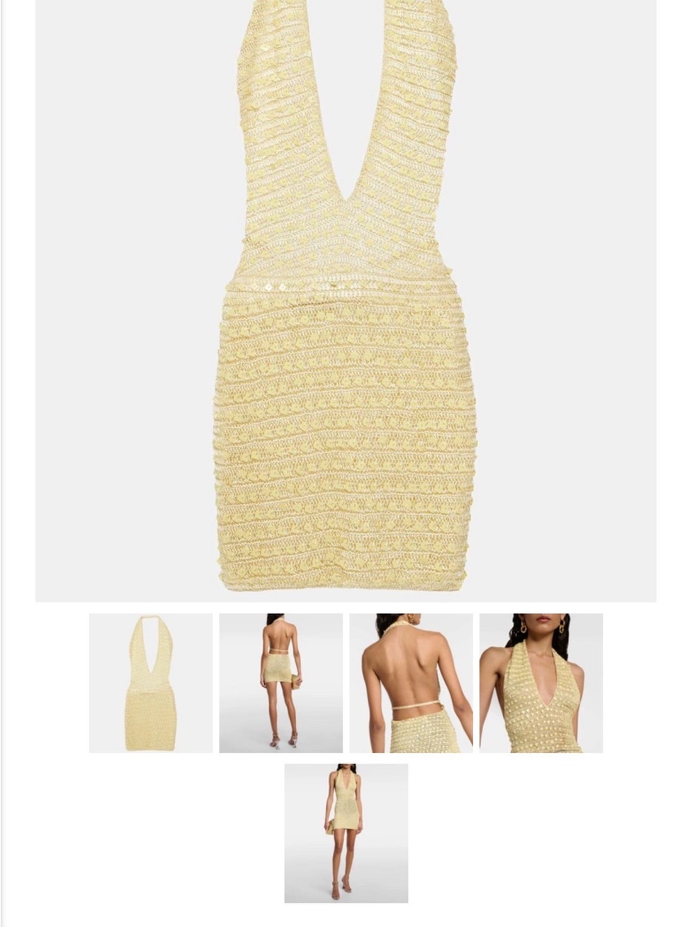 Aya Muse Yellow Crochet Knit Plunge Midi Dress